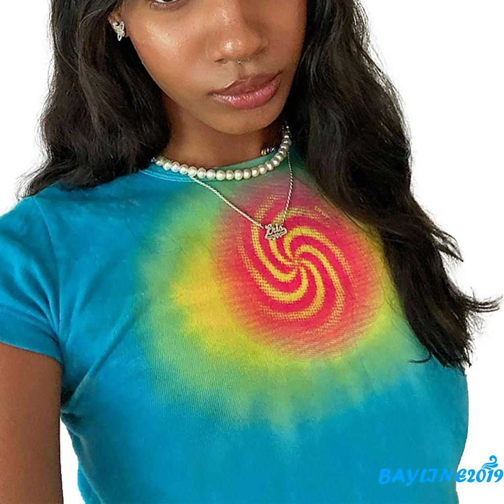 Áo thun lửng ngắn tay in họa tiết thời trang dành cho nữ