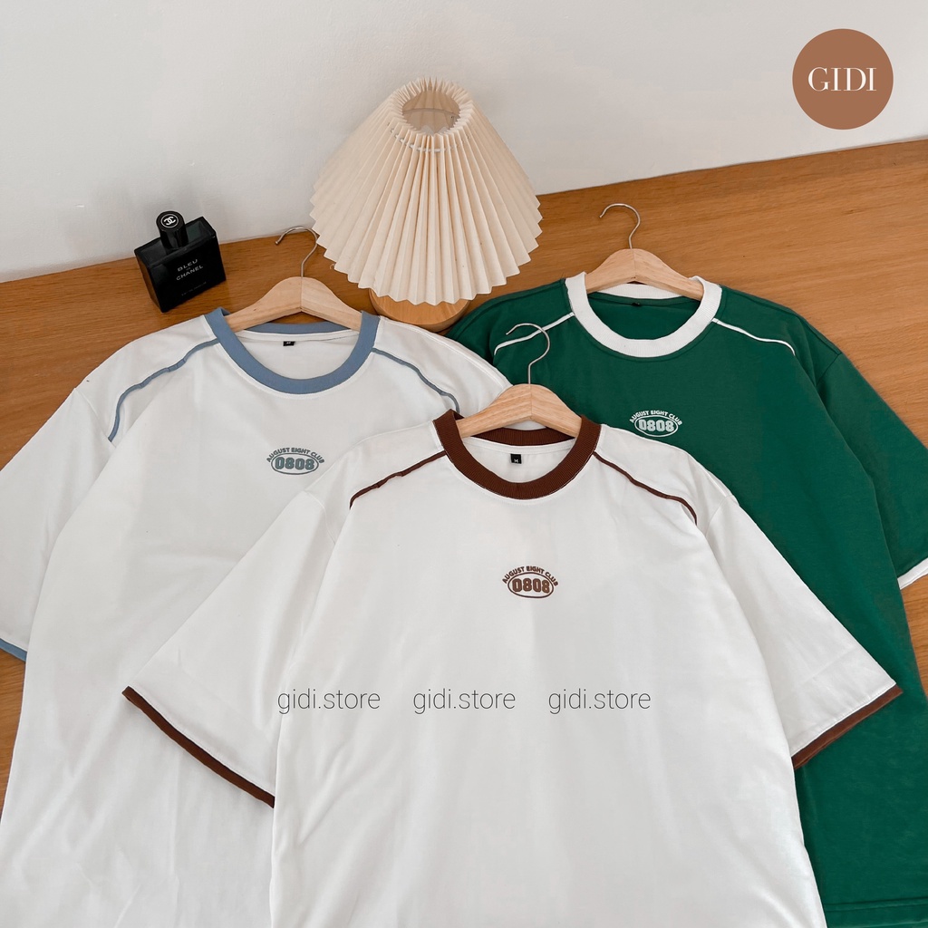 Áo phông GIDI 0808 EIGHT Nam Nữ Unisex chạy viền phối - áo thun tay lỡ in chữ nổi form rộng OVERSIZE co giãn thoáng GIDI | BigBuy360 - bigbuy360.vn