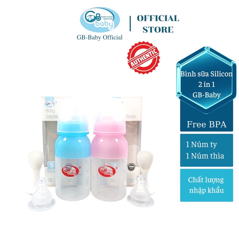Bình sữa Silicon 2in 1 GB-Baby 110ml 210ml  có núm thìa