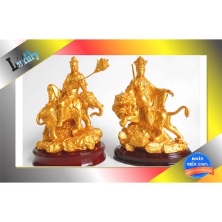 (COMBO) Tượng Bồ Tát Văn Thù - Bồ Tát Phổ Hiền nhũ vàng cao 25 cm - Luxury Art