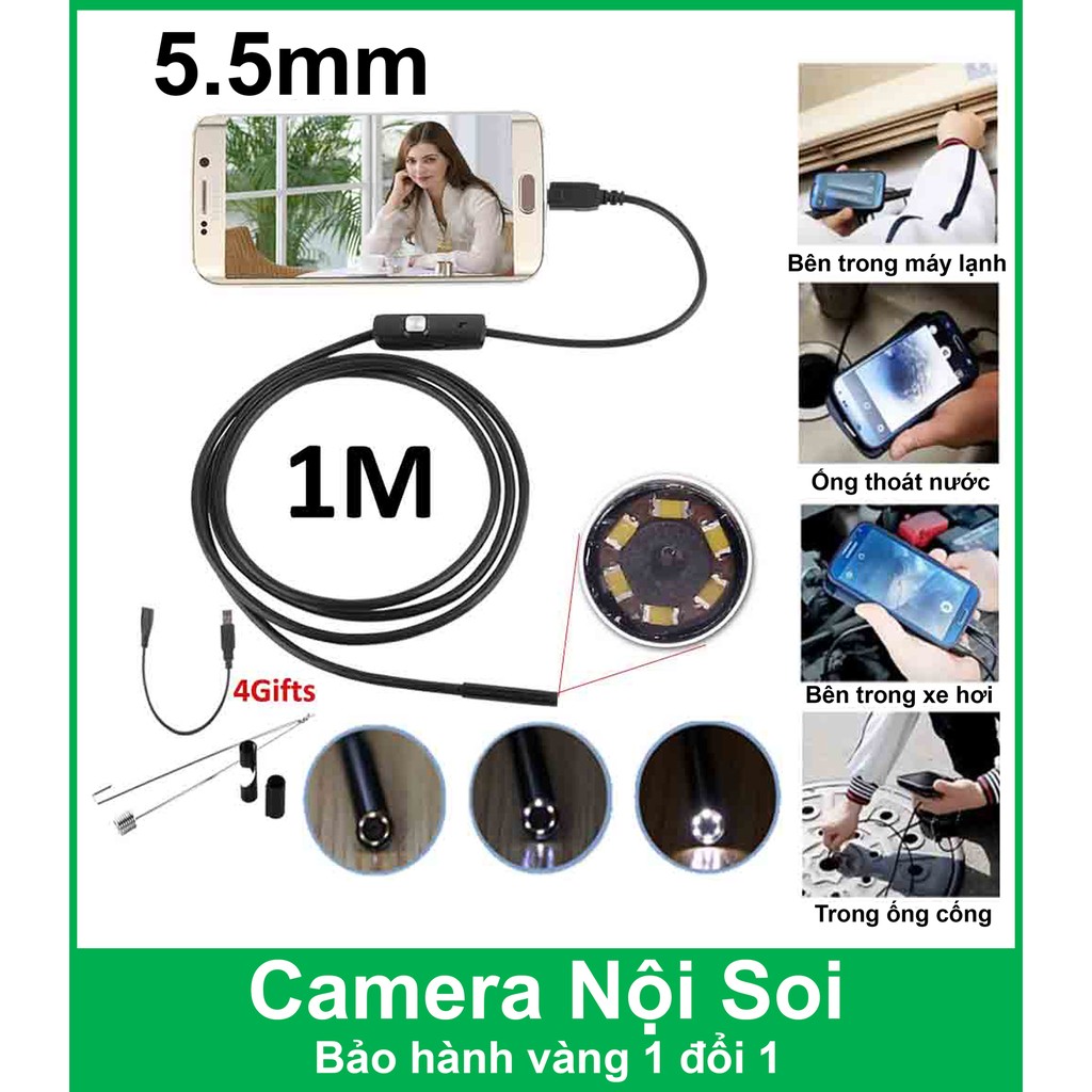 Camera nội soi cho điện thoại và máy tính 5mm, dài 1M (Đen)