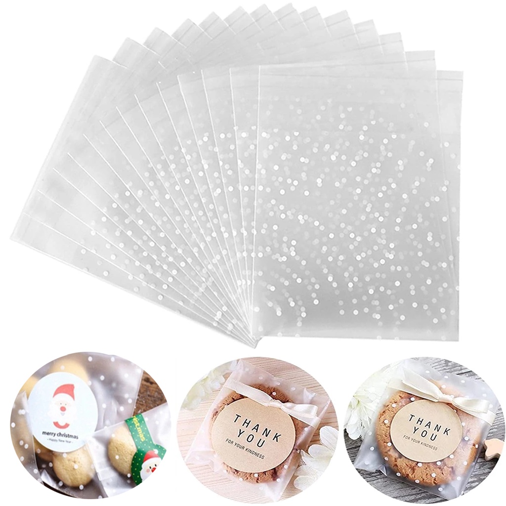 Set 100 Túi Bóng Kính Trong Suốt Chấm Bi Đựng Bánh Kẹo Làm Quà Tặng Giáng Sinh DIY