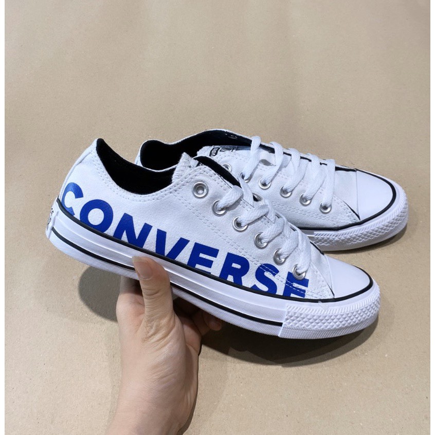 Giày Converse wordmark trắng chữ xanh cổ thấp