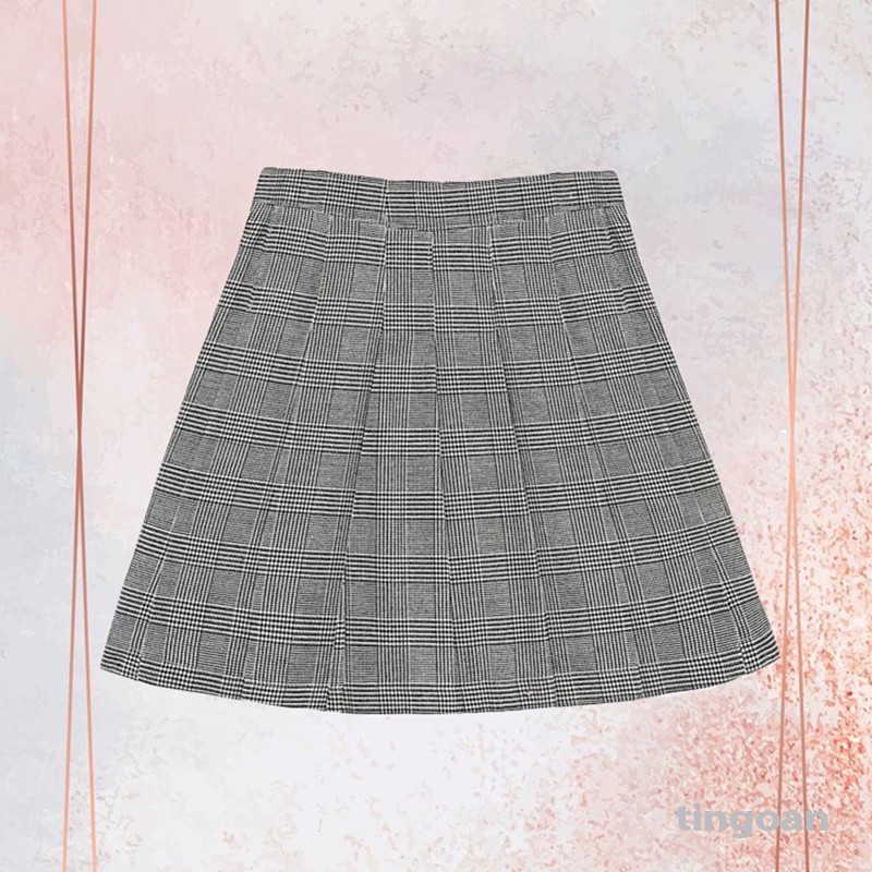 [Mã WABRLOW5 giảm 15% đơn 300K] Chân váy xếp li kẻ xám tingoan FANCY SKIRT