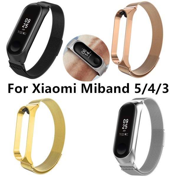 Dây Đeo Thay Thế Chất Liệu Kim Loại Dạng Lưới Có Khóa Nam Châm Cho Xiaomi Mi Band 5 / 4 / 3