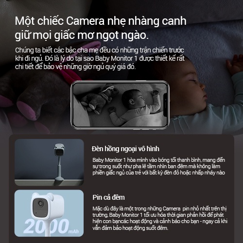 Camera trông trẻ không dây pin sạc ip wifi ezviz BM1 phát hiện tiếng khóc