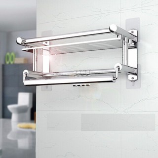 Kệ Treo Khăn Nhà Tắm Inox, Kệ Để Đồ Nhà Tắm Có Móc Treo Khăn Lắp Đặt Dính Tường