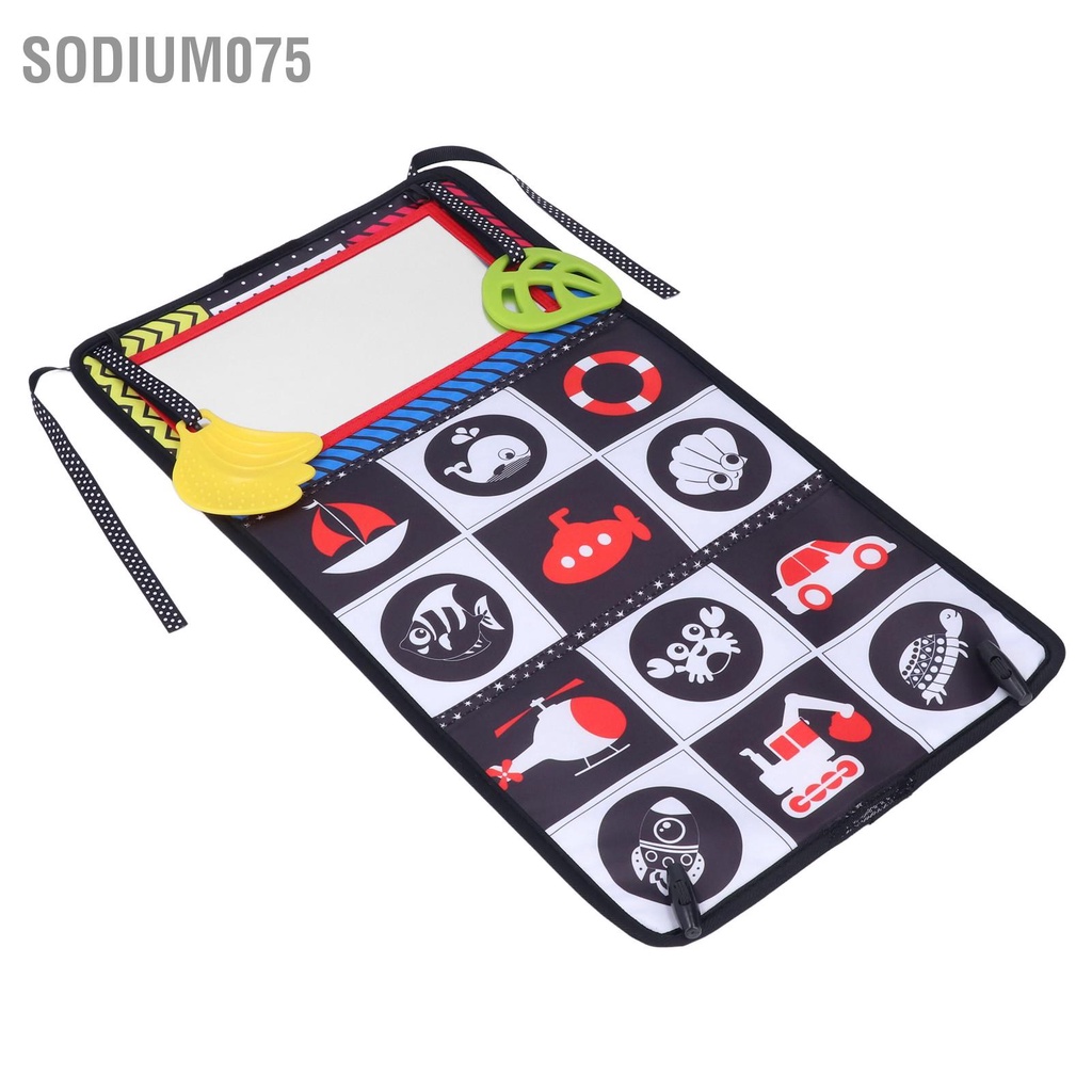 Sodium075 Sách vải mềm dành cho bé có độ tương phản cao với Gương thời gian nằm sấp trẻ sơ sinh chập chững biết đi