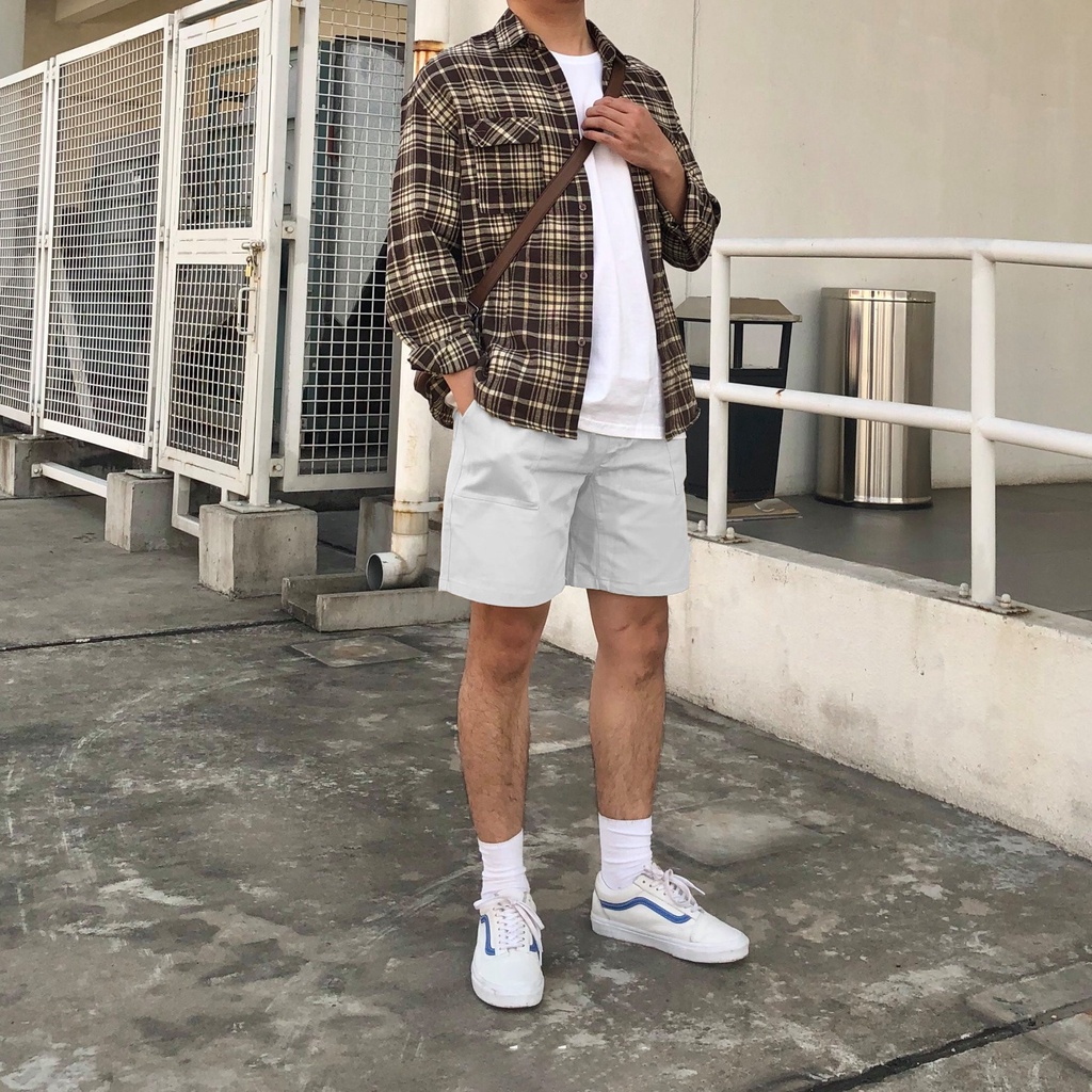 Quần Short Kaki Túi Đắp PARIS CI Nam Nữ, Dày Dặn, Thoả mái , Form chuẩn, Màu Ghi