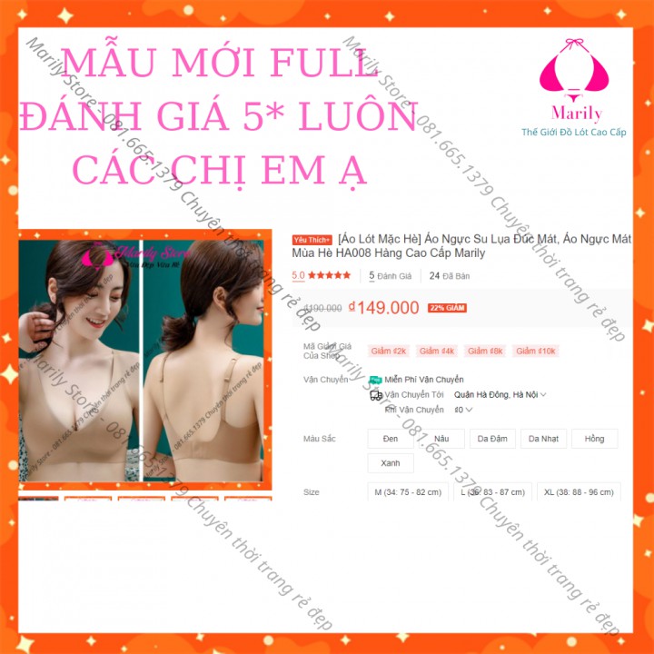 Áo Lót Đúc Su Đệm Mỏng, Áo Ngực Không Gọng Su Đúc Mát Mặc Mùa Hè HA008 Hàng Cao Cấp Marily, Chính Hãng Có S40