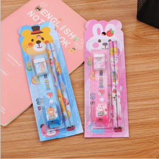 Bộ bút chì tẩy thước kẻ 5 món