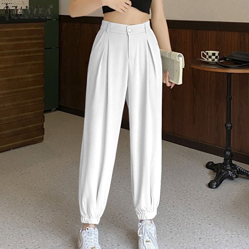 Quần dài ZANZEA lưng cao co giãn phong cách Hàn Quốc thời trang cao cấp cho nữ