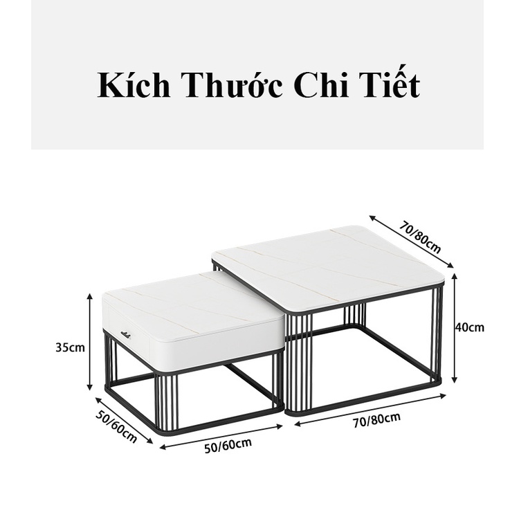 Bàn trà đôi FUNHOUSE hộp vuông mặt đá ceramic cao cấp, bộ bàn uống nước ca cấp phong cách Bắc Âu A30