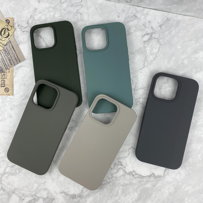 Ốp Điện Thoại Silicon Dẻo Màu Ô Liu Thời Trang Chống Sốc Cho iPhone 14 13 12 Pro