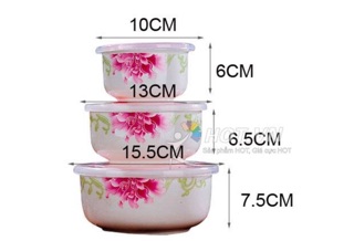 Bộ 3 bát sứ có nắp