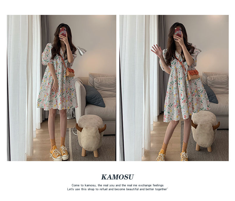 Đầm nữ tay phồng cổ búp bê họa tiết hoa đáng yêu thời trang mùa hè