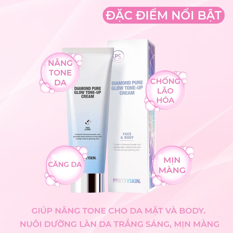 Kem Trắng Da Kim Cương Nâng Tone Prettyskin Hàn Quốc Face &amp; Body Diamond Pure Glow Tone Up Cream 100ml