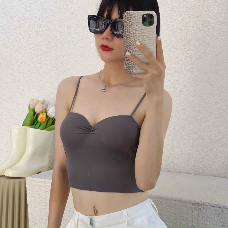 Áo Bra Đúc Su Trơn 2 Dây Dáng Dài Nhúm Ngực Kèm Kèm mút Đệm mã 5881