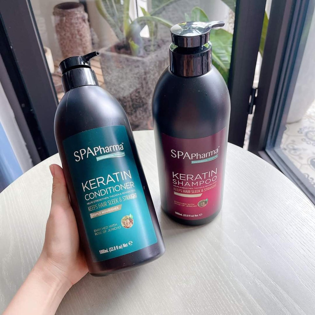 Cặp dầu gội Spa Pharma - Keratin - cặp màu đen (2x1L) ⚜️Hàng Authentic⚜️