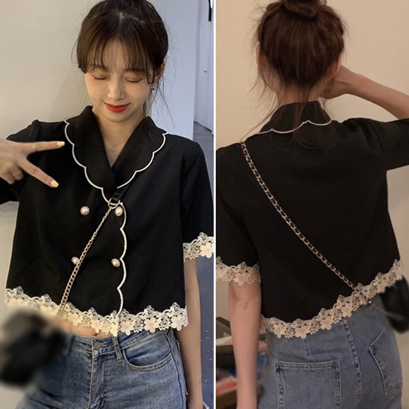 Áo Sơ Mi Cổ Búp Bê Phối Ren Xinh Xắn Dành Cho Nữ