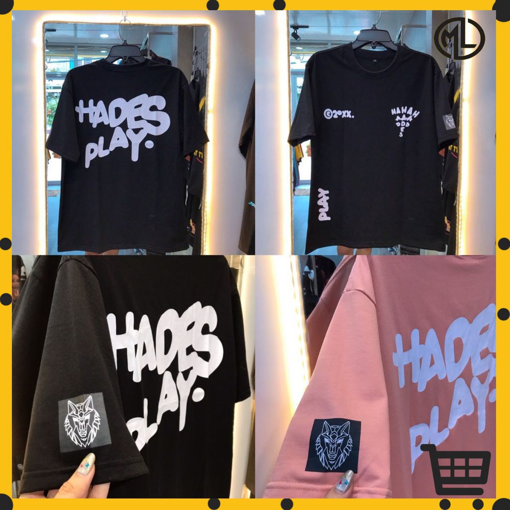 Áo thun Hades Play hồng ruốc form rộng tay lỡ phong cách unisex cho nam và nữ MAYLANSTOR
