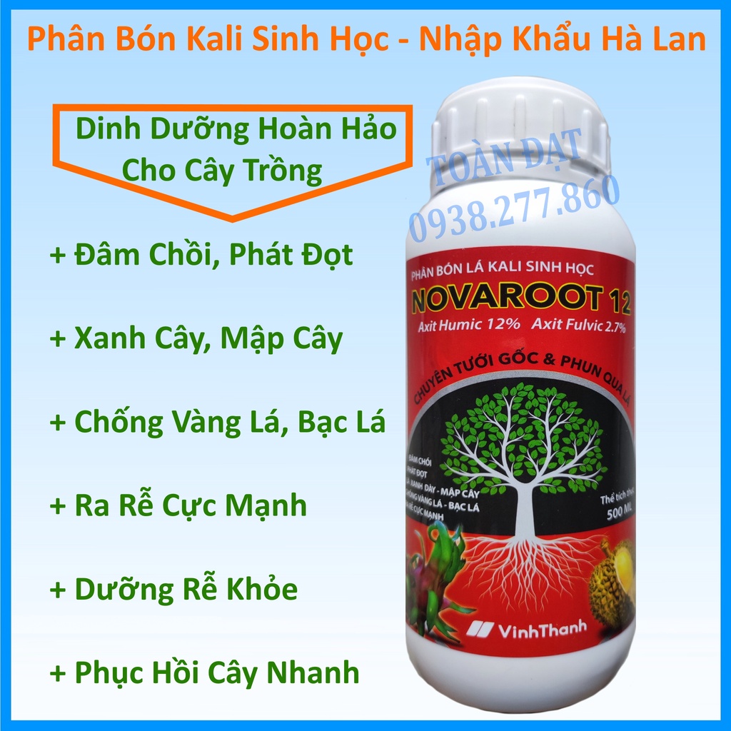 Phân Kích Rễ NOVAROOT Kali Sinh Học Nhập Khẩu Hà Lan (chai 500ml), Super Humic fulvic giúp ra rễ mạnh, phát triển nhanh