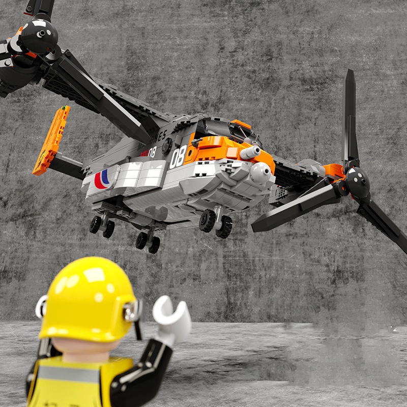 Đồ chơi chơi Lắp ráp Máy bay Vận chuyển V-22 Osprey, Juhang 88007 Xếp hình thông minh