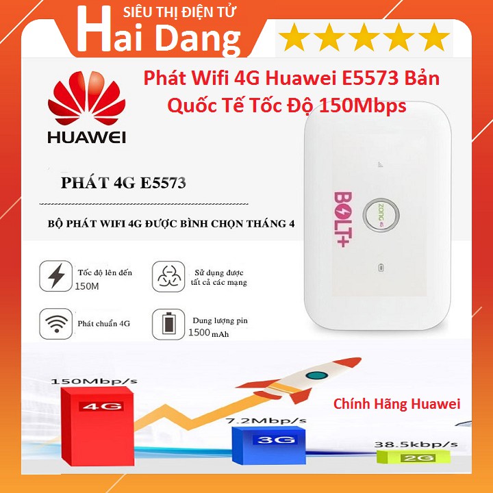 Bộ Phát Wifi, Bộ Phát 4G Huawei ZONG E5573 Bản Quốc Tế Tốc Độ 150Mbps Loại Tốt Nhất Trên Thị Trường