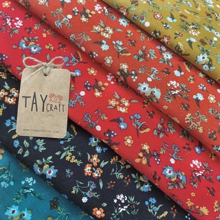 Vải linen bột họa tiết hoa nhí vintage 50x150cm may áo dài, váy đầm