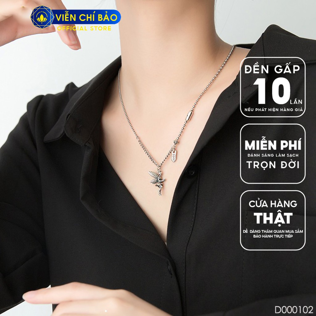 Vòng cổ bạc nữ VIỄN CHÍ BẢO thiên thần nhỏ mix charm trăng sao phụ kiện trang sức D000102