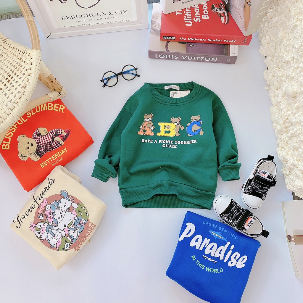 Áo nỉ tàu, áo sweater thu đông cực đáng yêu cho bé trai gái 8-20kg