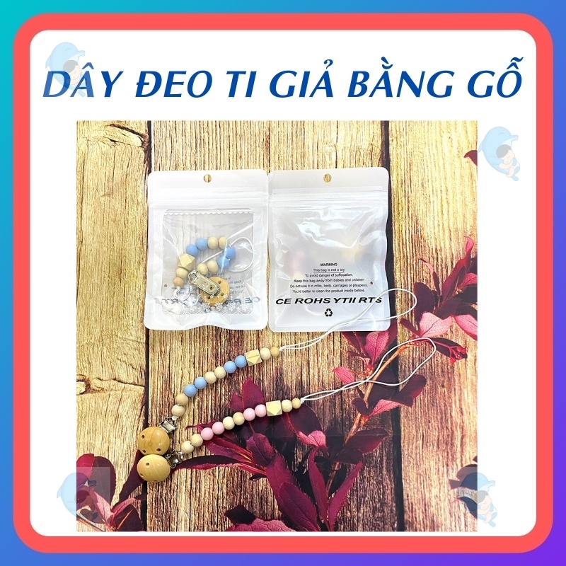 Dây Đeo Ti Giả Gặm Nướu Bằng Gỗ Sồi Giúp Ti Giả Không Bị Rơi Bẩn An Toàn Cho Bé