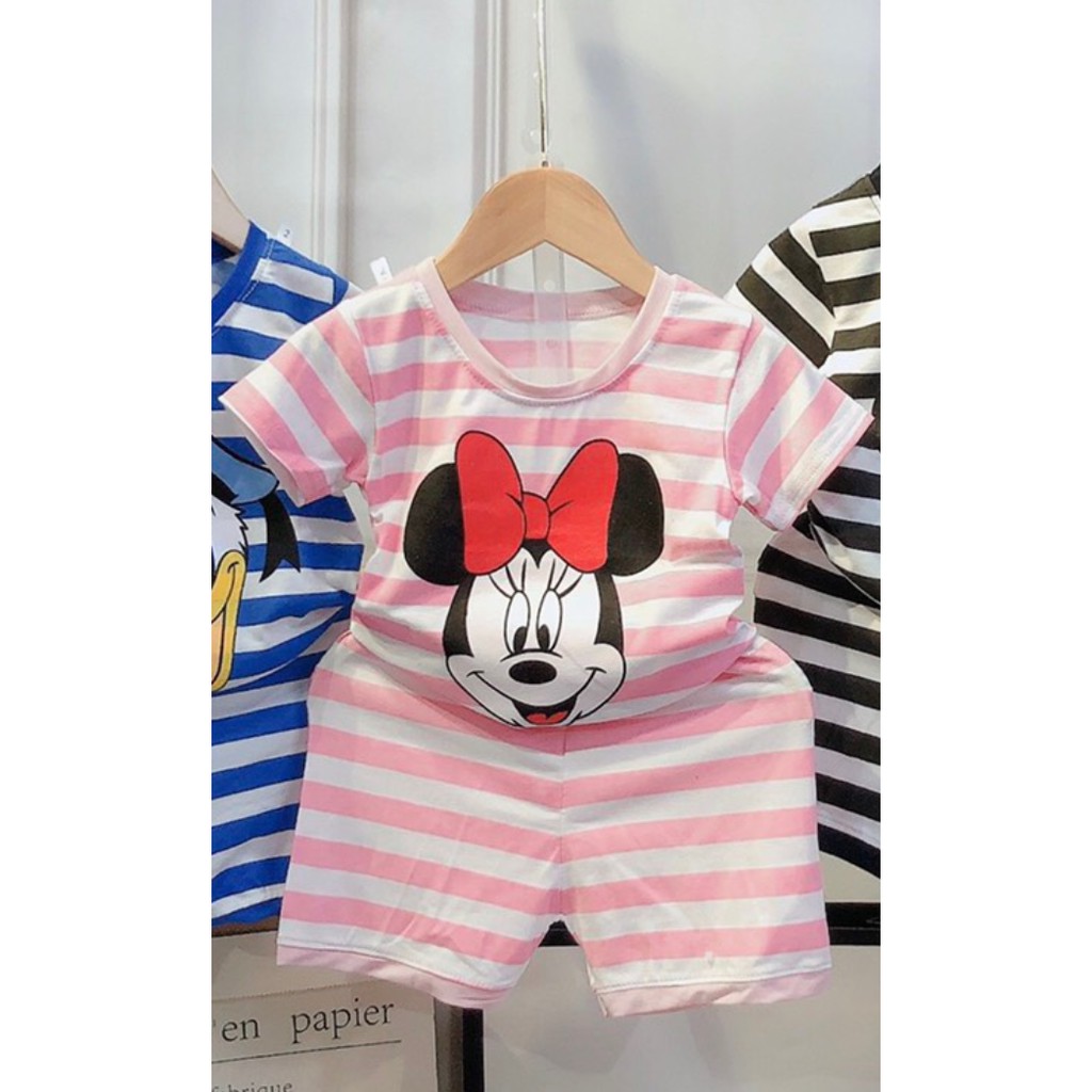 Bộ Cộc Tay Mickey Kẻ Sọc Cotton Mềm Mại Cho Bé Trai Và Bé Gái Từ 8Kg Đến 20Kg Thời Trang Trẻ Em Tin Store