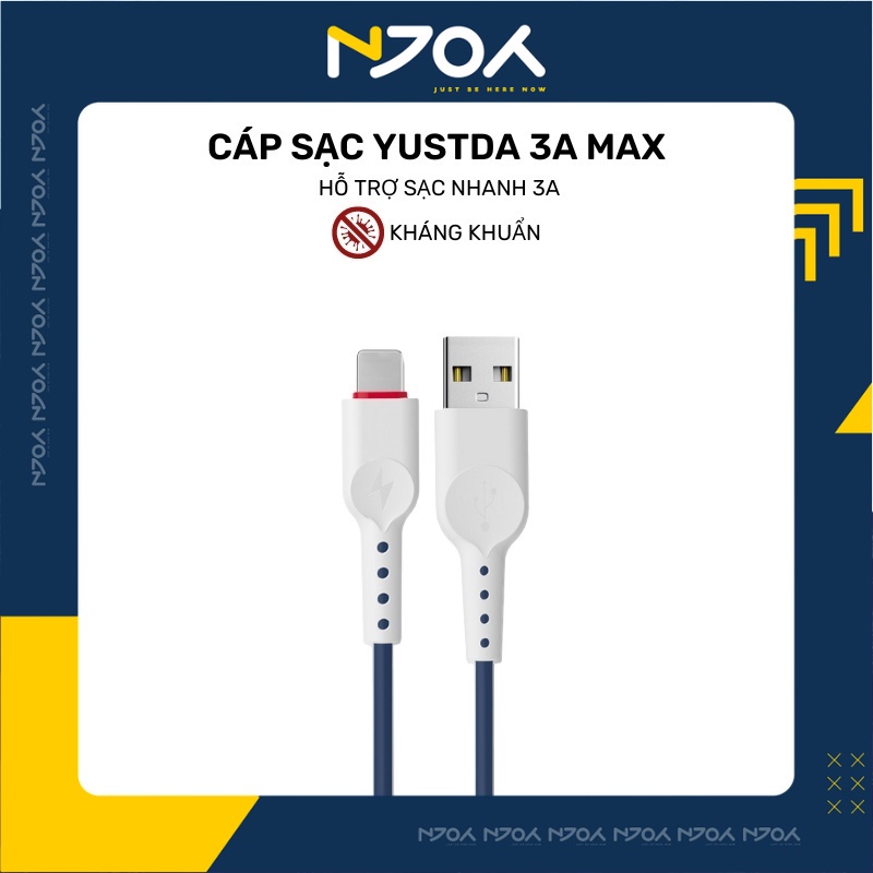 Dây Sạc Kháng Khuẩn Yustda Usb To Hỗ Trợ Sạc Nhanh 3a Max Cáp Dài 1.2m Chống Gẫy Cáp Bảo Vệ Pin