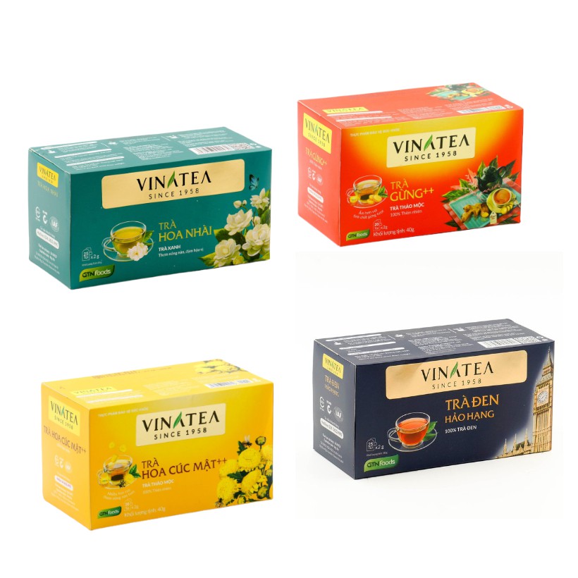 Combo 04 Hộp Trà Vinatea - Trà Túi Lọc nhiều vị ( Trà Cúc Mật + Trà Gừng + Trà Hoa Nhài + Trà Đen Hảo Hạng)