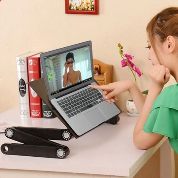 Bàn kê laptop nhôm đa năng xoay 360 độ có quạt tản nhiệt cao cấp 2019