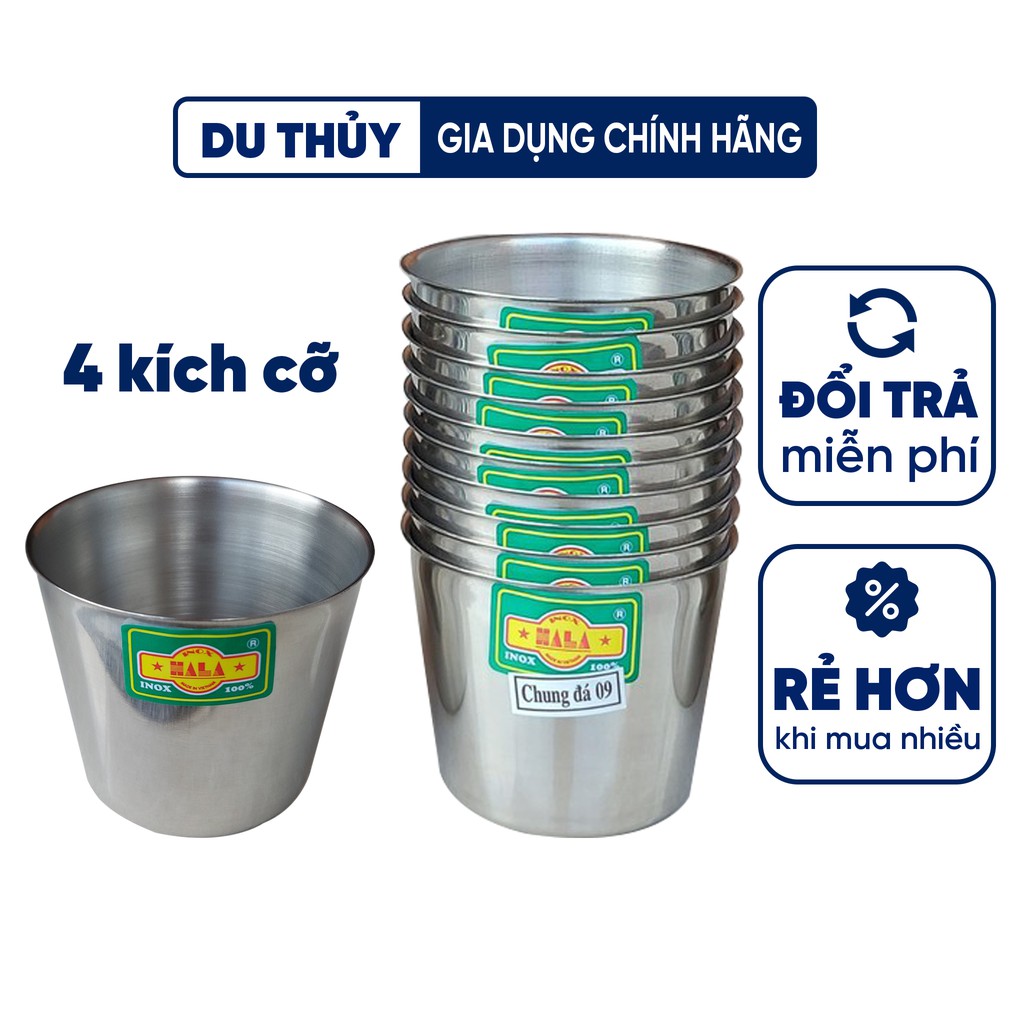 Ly làm đá inox 4 size 7-8-9-10, chống bám bẩn dễ rửa, khó móp méo, nhỏ gọn, thương hiệu Hala của gia dụng Du Thủy