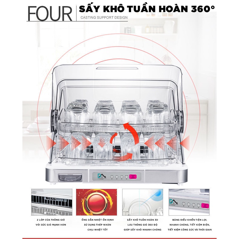 Máy sấy khô, tiệt trùng đa năng, diệt khuẩn bình sữa, đồ chơi, dụng cụ chén bát cho bé Dhome DH - 266 Dung tích 40L