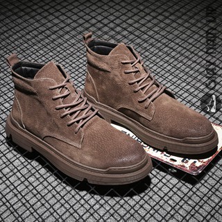 Giày Da Lộn Nam Cổ Cao Đẹp Buộc Dây Hàn Quốc GIAYNAMVIP Giày Boot Nam Tăng Chiều Cao Nâu GNK18