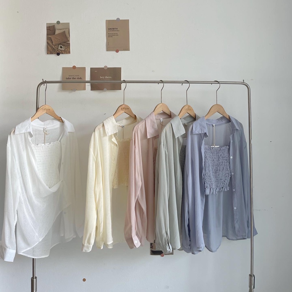Set áo sơ mi kèm áo dây tone màu patel Hàn Quốc