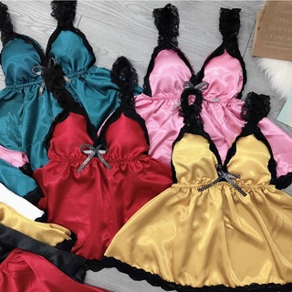 "Đồ ngủ sexy nữ có mút ngực💫 FREE SHIP 💫Đồ ngủ hai dây phối ren chất lụa phi hai dây có mút ngực chất mịn quyến rũ