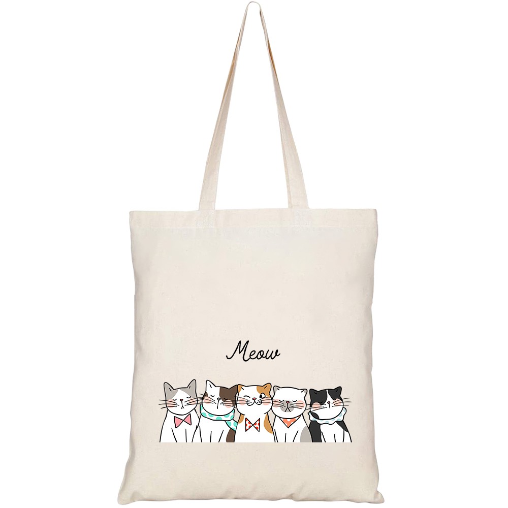 Túi vải tote canvas HTFashion in hình họa tiết Mèo cute HT39