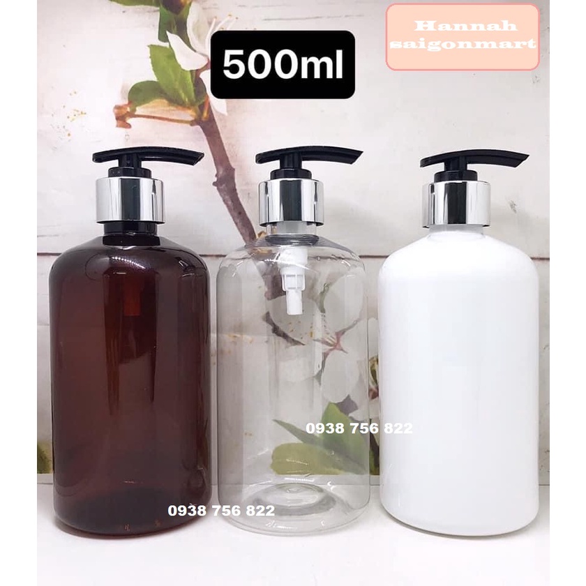 Chai pet mỹ phẩm tròn 500ml vòi ấn xà phòng - Chai chiết mỹ phẩm 500ml