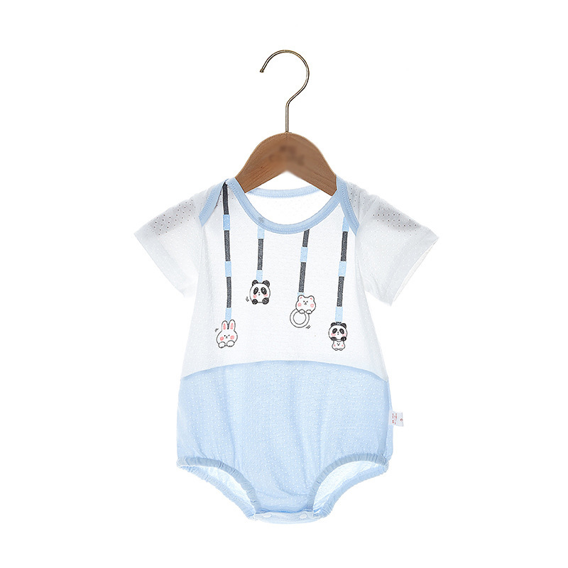 Body đùi cotton lưới mềm mát mùa hè,bodysuit romper bấm cúc mỏng ngắn tay cho bé