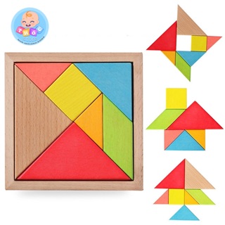 {HÀNG LOẠI 1-12x12cm}BỘ XẾP HÌNH TRÍ UẨN TANGRAM 7 MẢNH - Đồ chơi gỗ phát triển trí tuệ cho bé