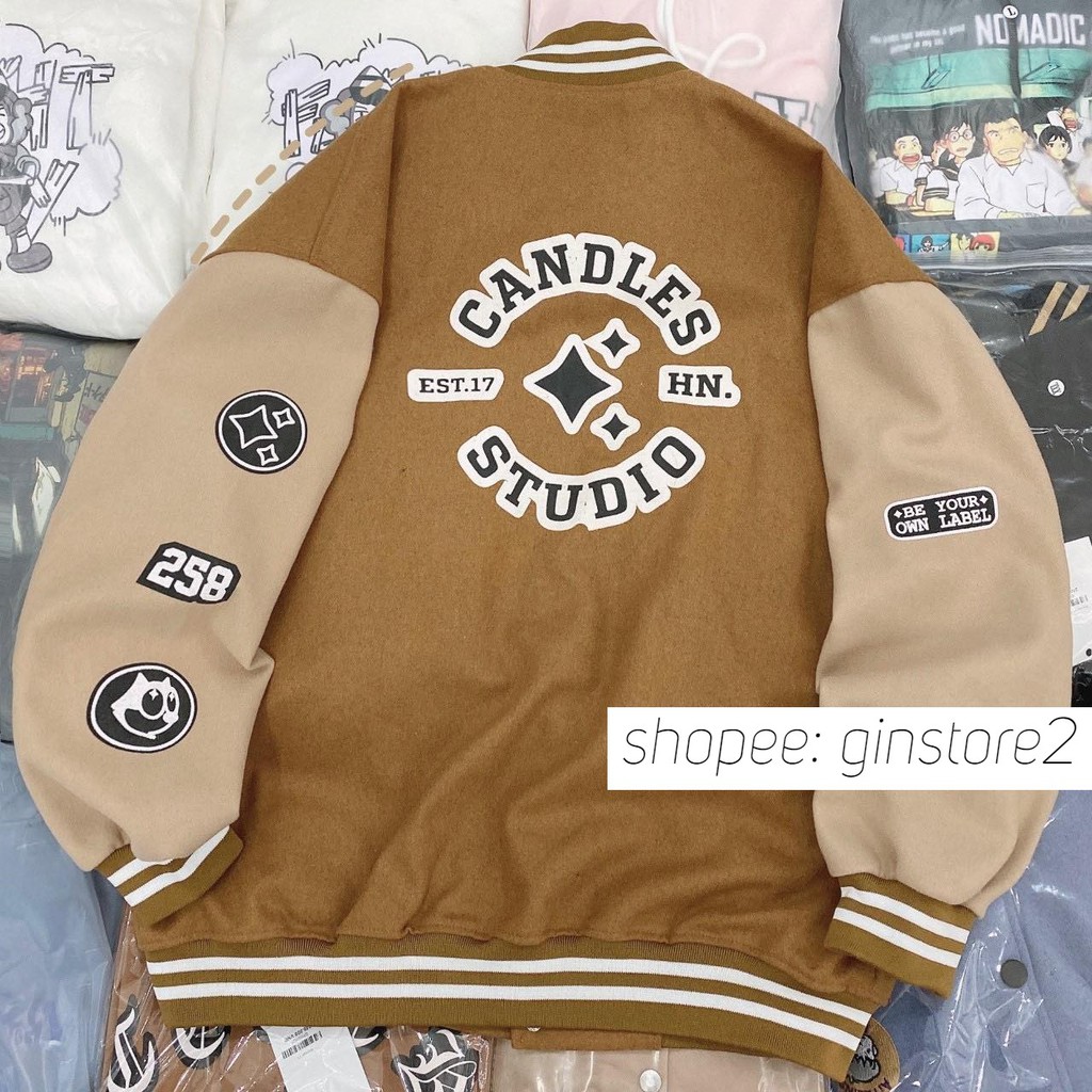 Áo khoác bomber nam nữ kaki oversize Áo bomber form rộng Áo khoác bóng chày Candle unisex - Gin Store | BigBuy360 - bigbuy360.vn