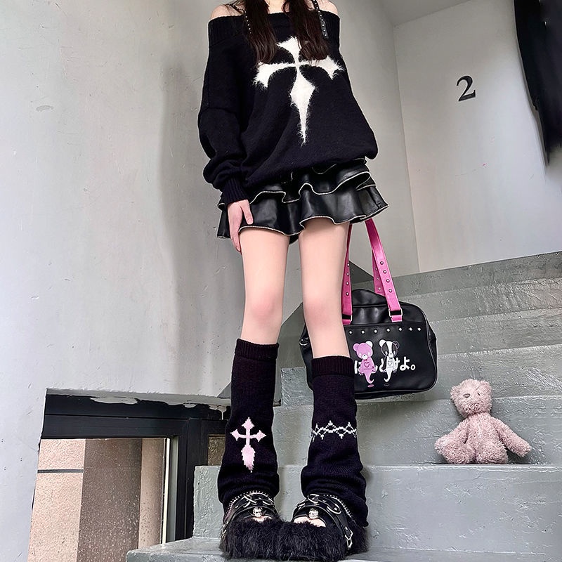 Jiashucheng Vớ Ống Rộng Phối Dây Xích Không Đối Xứng Kiểu Punk Nhật Bản Ngọt Ngào Cá Tính Dành Cho Nữ Sinh