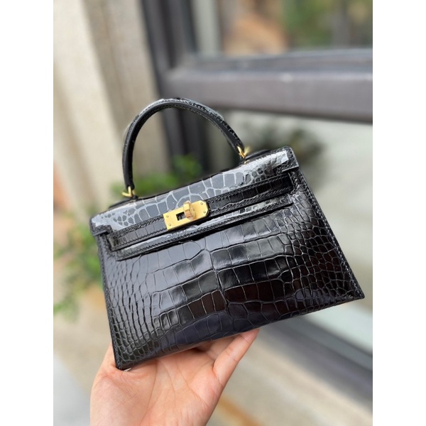 Túi xách nữ Hermes HM Kelly 19 da cá sấu mĩ cao cấp được thêu tay toàn bộ