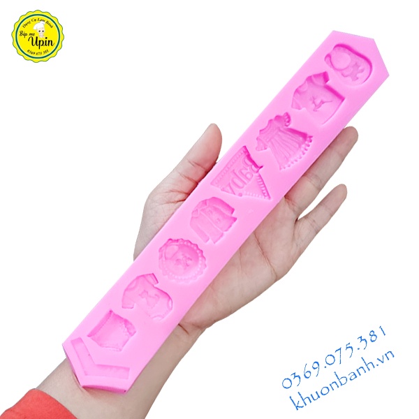Khuôn silicon vỉ 8 tã bỉm yếm quần áo cho bé khuôn bánh fondant, khuôn rau câu