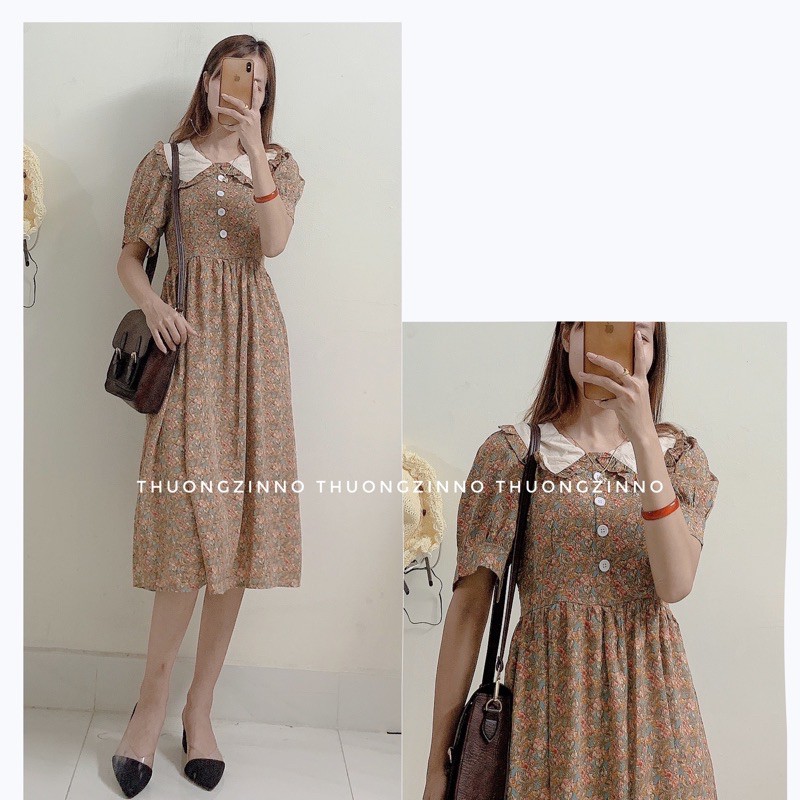 Váy hoa Vintage cổ sen Quý Tộc Đầm hoa dáng xoè chiết eo Quảng Châu | BigBuy360 - bigbuy360.vn